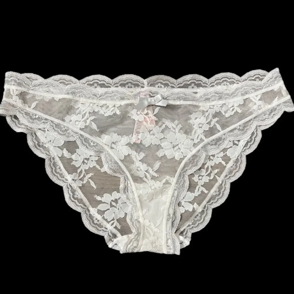 Victoria’s Secret Dream Angels lace & mesh cheekini panty white silver detail